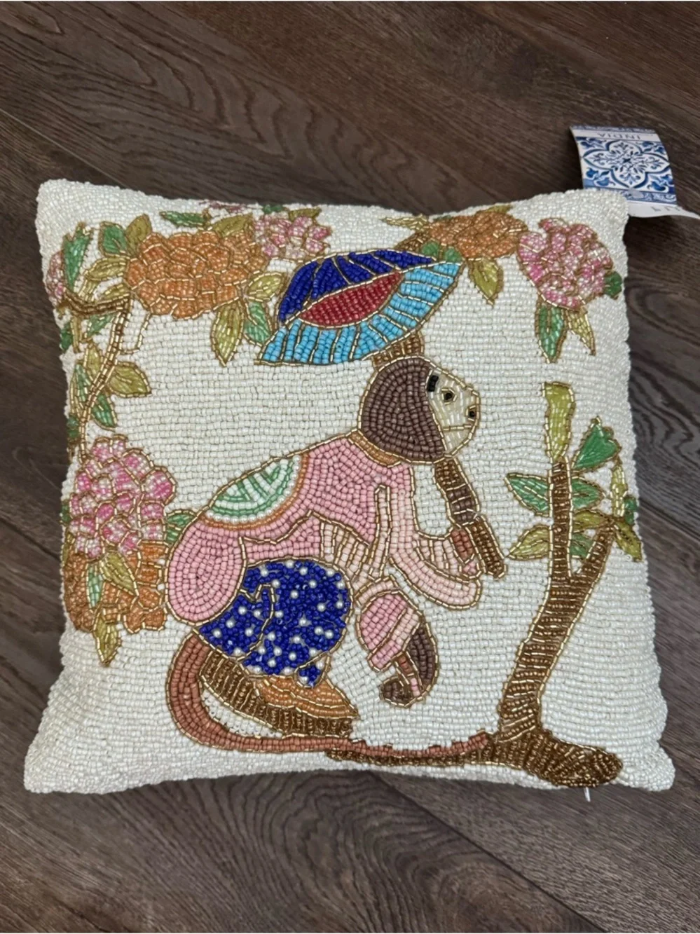 NWT India World Traveler‎ Collection Beaded Monkey Pillow Viral Decor